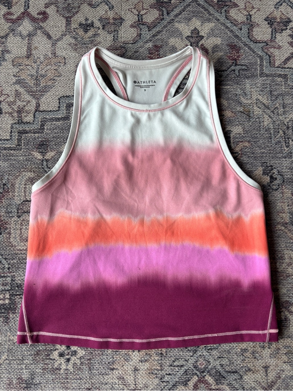 Athleta White Racerback Tank with Pink Trim
